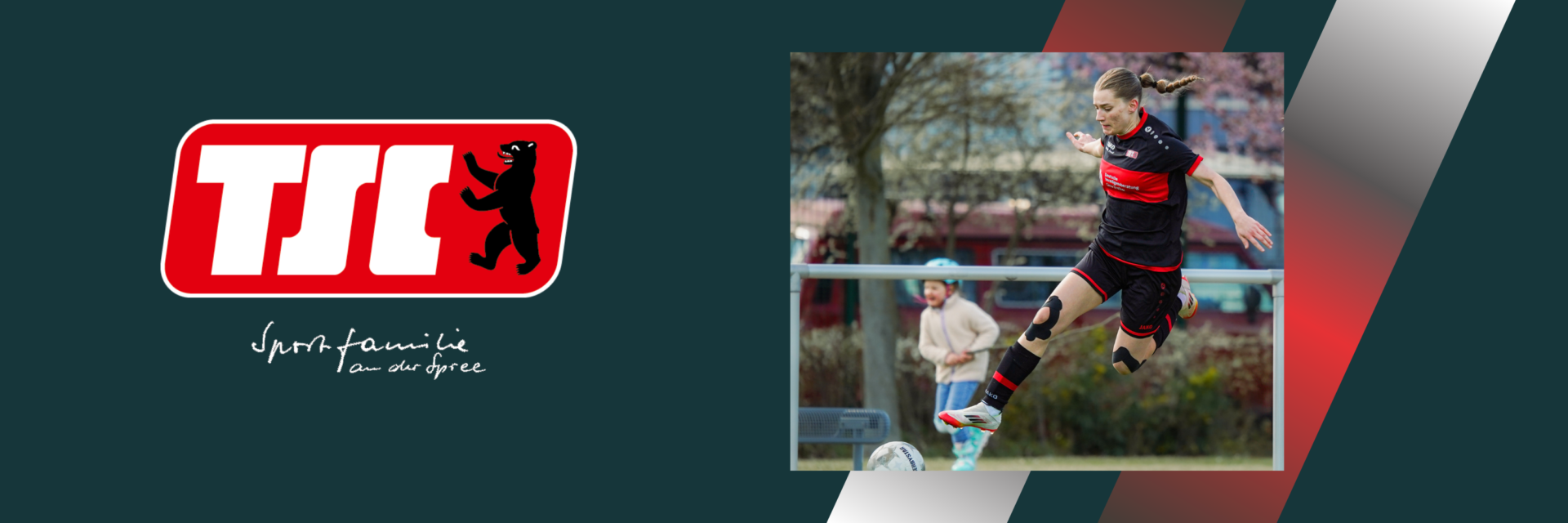 Grafik mit Logo des Berliner TSC e. V. sowie einem Bild mit Spielerin Clarissa