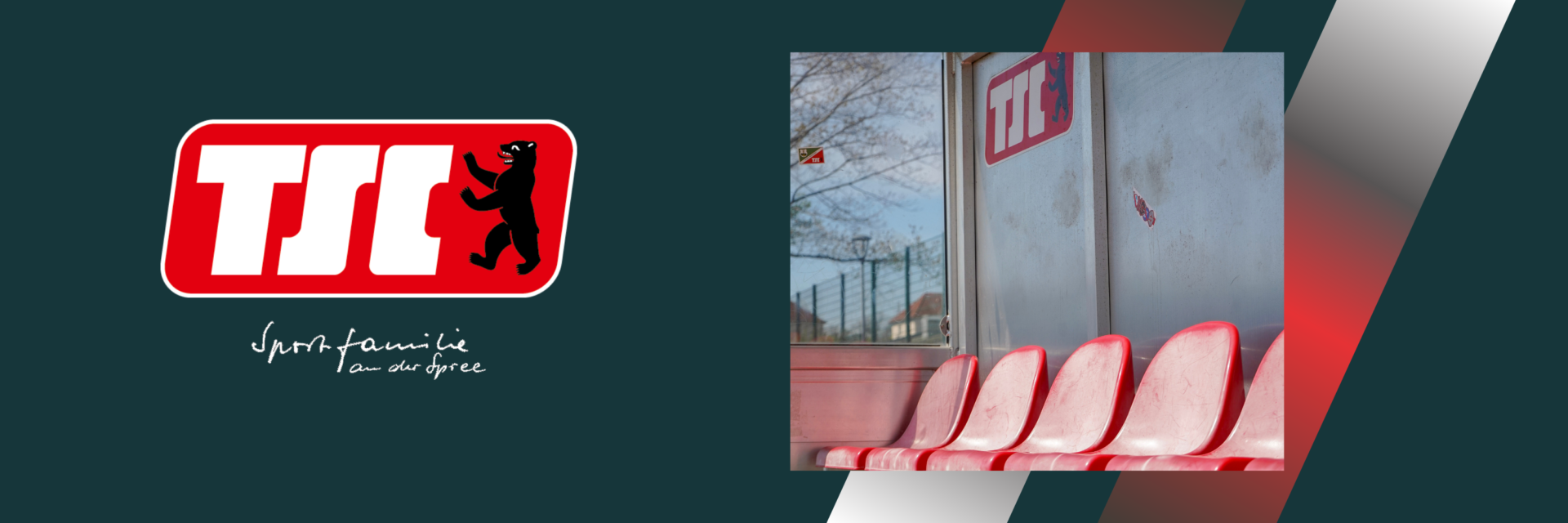 Grafik mit Berliner TSC Logo und Bild mit TSC-Auswechselbank