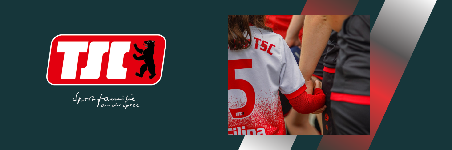 Grafik mit Berliner TSC Logo sowie einem Bild mit Einlaufkind und TSC-Spielerin händchenhaltend