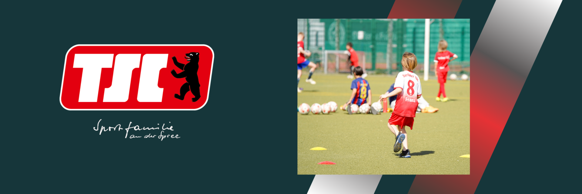 Grafik mit Berliner TSC Logo und Bild von Camp-Teilnehmern beim Training