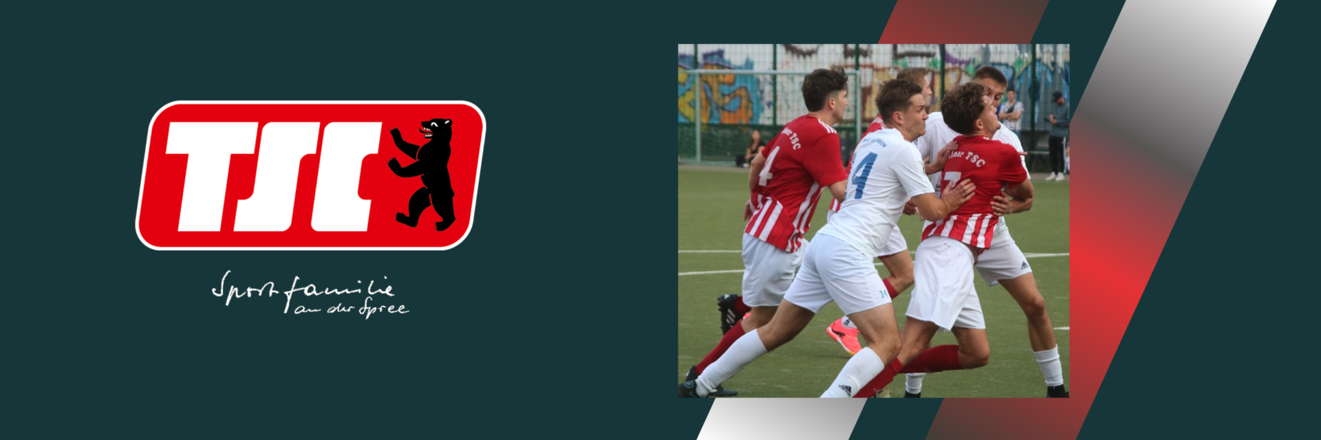 Grafik mit Berliner TSC Logo und einem Bild mit Fußballspielern beim Zweikampf um einen Eckball