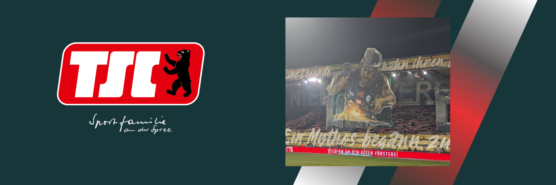 Grafik aus Logo des Berliner TSC e.V. und einem Foto aus dem Stadion mit der Choreografie zum 60. Geburtstag des 1. FC Union Berlin