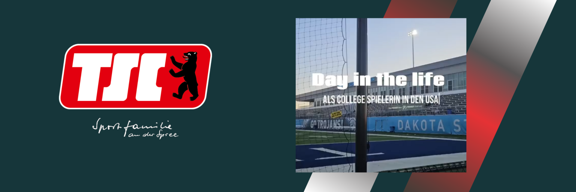 Grafik mit Logo des Berliner TSC e.V. und einem Bild des Trainingsgeländes der Dakota State University